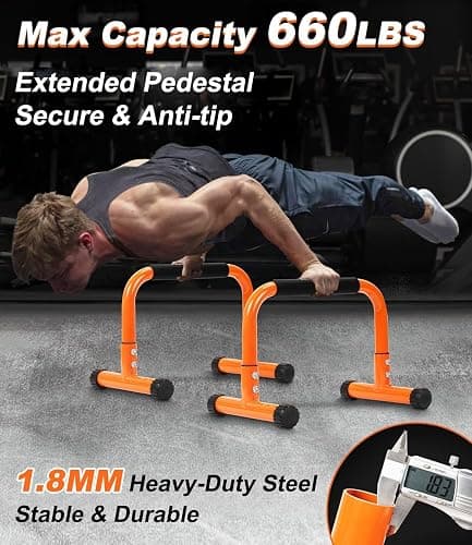 Push Up Bar, 12 Inch High Non-Slip Parallettes Bars & Dip Bars With Foam Handles, Heavy-Duty No Wobbling Calisthenics Equipment For Handstand, L-Sit, Gymnastics, Strength Training Home Gym Use thumbnail 3