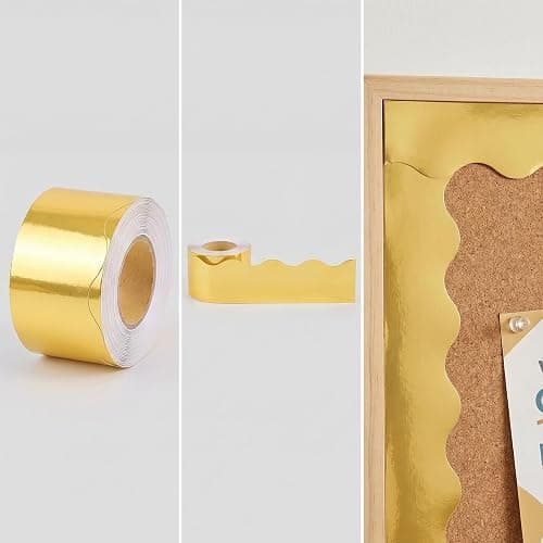 ONLOVO 65 Feet Gold Bulletin Board Borders, Scalloped Border Trim, Rolled Classroom Borders for Bulletin Board, White Board, Cork Board, Locker, and Classroom Décor Burlap Scalloped Border Trim thumbnail 7