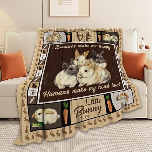 Bunny Throw Blanket Rabbit Bunny Stuff Gifts for Kids Girls Boys Adults Women Men Soft Cozy Warm Plush Fluffy Fuzzy Fleece Blanket 40''X50'' thumbnail 4