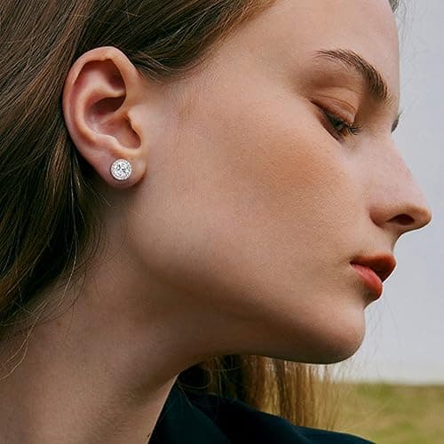 MILACOLATO S925 Sterling Silver Stud Earrings for Women Men Hypoallergenic 18K Gold Plated Cubic Zirconia Earrings Studs Brilliant Simulated Diamond Halo Earring for Sensitive Ears thumbnail 2