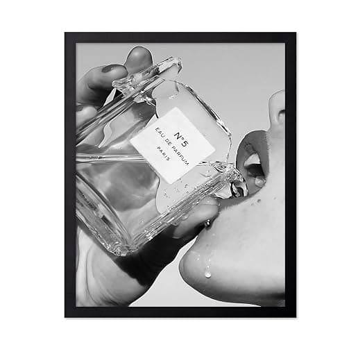 Monem Art Perfume Poster - Drinking Perfume Print - Fashion Art - Luxury Brand Art - Girly Art - Photography Art - Black and White Art - Great Girl's Room or Office Decor - 8x10 Black Framed - Image 1