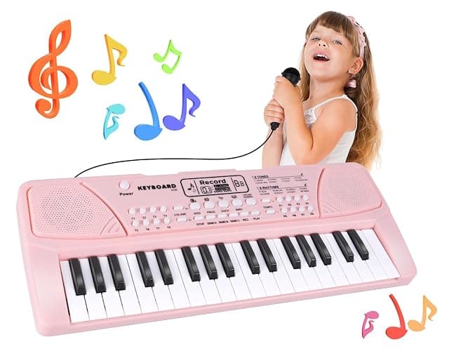 M SANMERSEN Upgraded 37 Key Kids Piano Keyboard with Microphone Music Toys for 3 4 5 6 Year Old Girls Gifts, Pink - Image 1