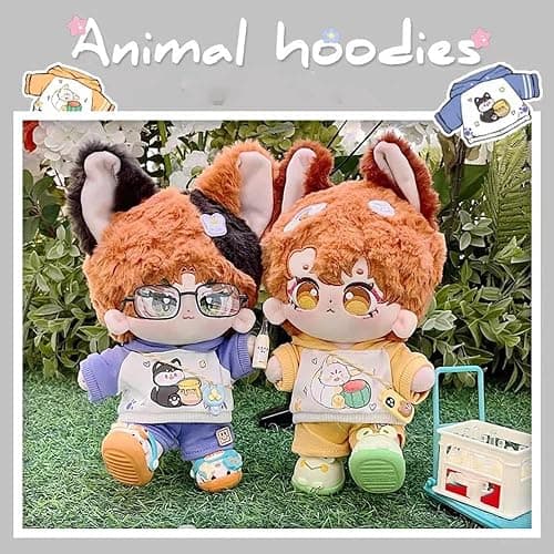 niannyyhouse 20cm Plush Doll Clothes Fox Panda Puppy Hoodie Pants 8in Doll Accessories (Yellow) thumbnail 4