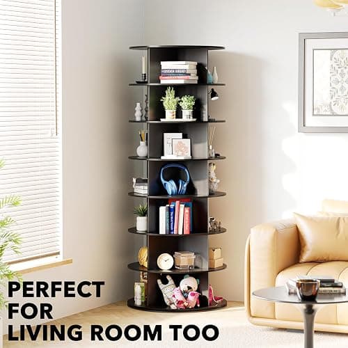 SpaceAid 7 Tier Rotating Shoe Rack Tower, Spinning Shoe Display Lazy Susan, Revolving 360 Shoe Rack Storage Round Carousel, Vertical Handbag Rotate Shoes Closet Organization (7-Tier Black) thumbnail 6