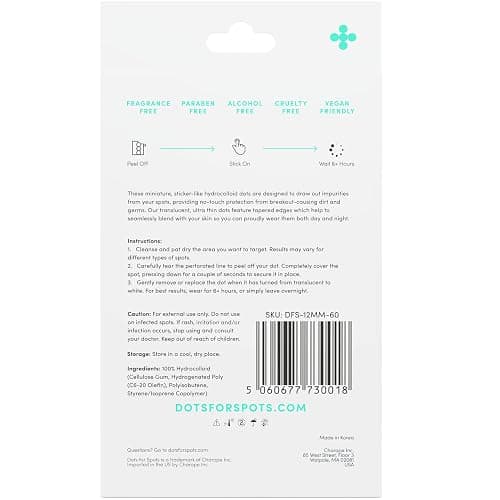 Dots for Spots Pimple Patches For Face - Stocking Stuffers For Teens - Fast Acting, Translucent Hydrocolloid Zit Patches that Unclog Pores Korean Skin Care - Vegan, Cruelty Free - (60 count) thumbnail 9