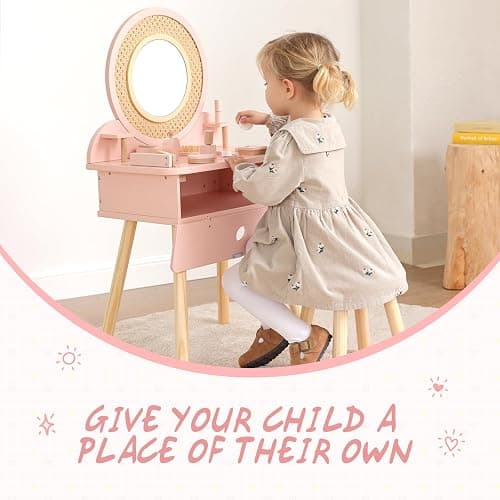 OOOK Kids Vanity Table and Chair Set, Pink Girls Vanity with 11 Pcs Accessories, Enough for Real and Pretend Makeup, Toddler Vanity for 3 Year Old and Up as Ideal Gift thumbnail 5