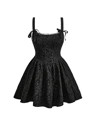 BEAUDRM Women's Cute Plus Size Jacquard Bow Front Sleeveless Wide Strap High Waist Slim Fit Cami Dress A Line Dresses - 3X-Large Plus - Black - Image 1