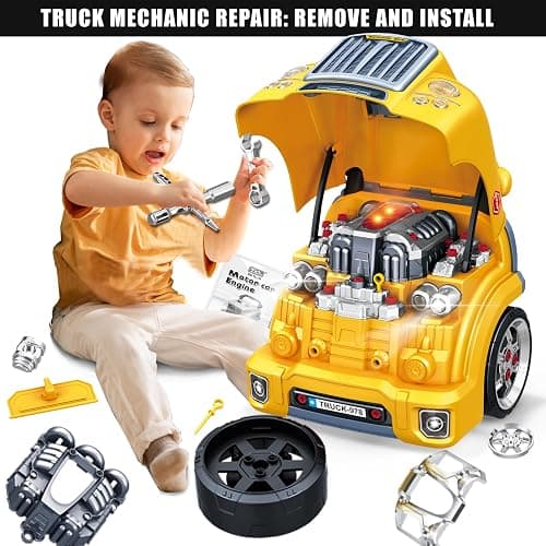 MUGEYMYD Large Truck Engine Toy for Kids 3-5, Take Apart Motor Vehicle Pretend Play Car with Light and Sound, Kids Mechanic Workshop Set, Toy Engine Building Kit for Toddlers. thumbnail 2
