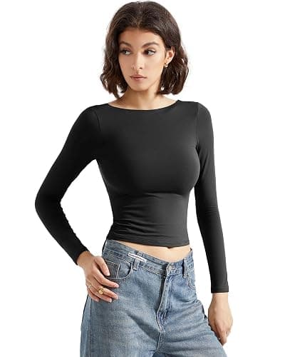 SUUKSESS Women Backless Going Out Tops Double Lined Open Back Basic Long Sleeve thumbnail 2
