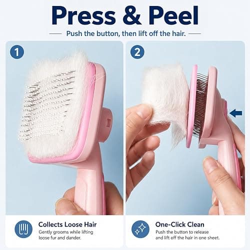 Petobey Self-Cleaning Cat Shedding Grooming Brush for Small Dog Pet Short Hair Remover Set Reusable Lint Removal Tool Carpet Scraper for Clothes Couch Bedding Furniture Car Pink thumbnail 11