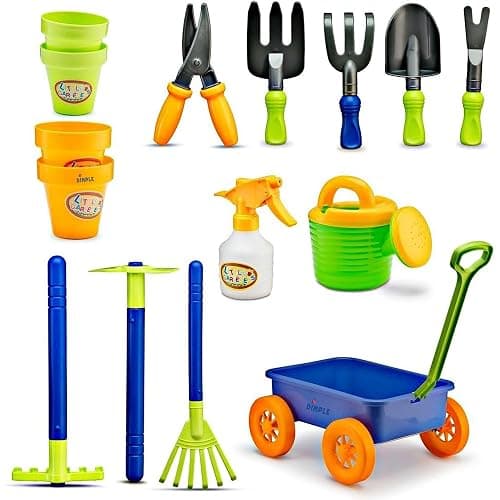 Dimple Garden Wagon & Tools Toy Set Premium 15 Pcs Kids Gardening Tools & Wagon Toy Set - Sturdy & Durable - Top Yd, Beach, Sand, Garden Play Set - Great for Kids & Toddlers thumbnail 5