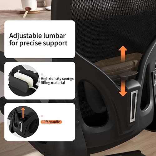 Monhey Office Chair Ergonomic Desk Chair with Lumbar Support&Headrest&Flip-up Arms Height Adjustable Rocking Swivel High Back Computer Chair Black Mesh Study Chair (03All Black) thumbnail 4