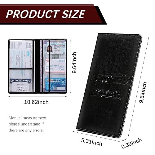 Peisicne Car Registration and Insurance Card Holder for Women Men, Black Glove Box Paperwork Organizer with Magnetic Buckle for Easy Access and Protect Documents and Various Cards in Vehicle thumbnail 3