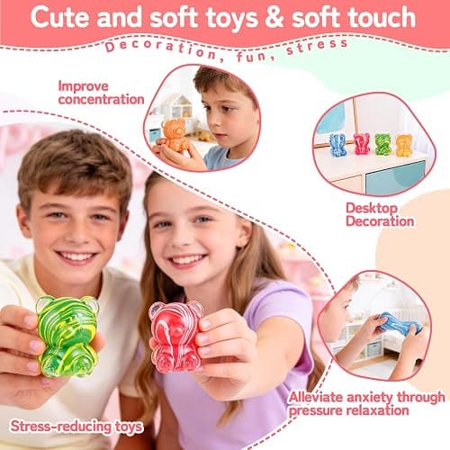Easter Basket Stuffers,Bear Taba Squishy,Cute Fidget Toys ,Bear Toy Taba Squishy Toys,Silicone Squeeze Toys for Kids & Adults, Stress Relief for Valentines Day Gifts Birthday Gifts Party Favors-Red thumbnail 6