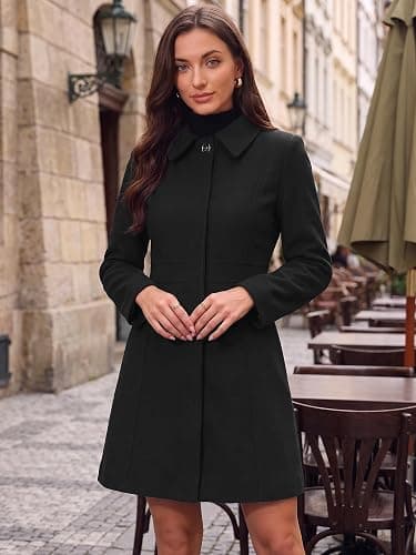 Allegra K Women's Winter Pea Coat Elegant A Line Fitted Work Midi Overcoat | Single Button, Lapel Collar, Warm Business Outerwear, Trendy Office Dress Outfit 2026 thumbnail 2