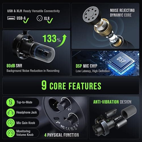 FIFINE Dynamic Microphone, XLR/USB Podcast Recording PC Microphone for Vocal Voice-Over Streaming, Studio Metal Mic with Mute, Headphone Jack, Monitoring Volume Control, Windscreen-Amplitank K688 thumbnail 3