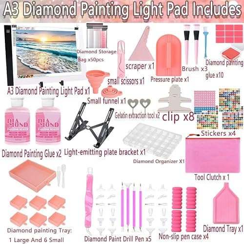 XEUZK All-Inclusive Diamond Art Accessories Kit with A3 DiamondPainting Light Pad Kit, Light Board for Painting Accessories, Bead Organizers & 5D Painting Tools Set for Full Drill & Partial Drill Art thumbnail 2