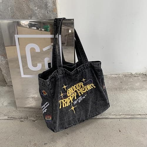 Lefe Liee denim Aesthetic Tote Bag for Women, Large Shoulder Hobo Bags big Capacity Shopping Work Bag black hippie crossbody bag y2k bag trendy with pockets thumbnail 3