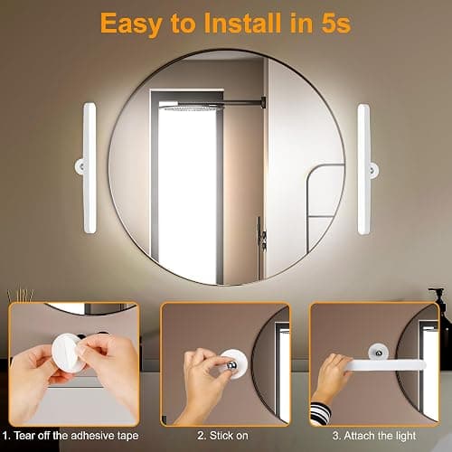 Benreom 2 Pack Wireless Vanity Lights for Mirror, Rechargeable Battery Operated Makeup Light, Adjustable Color Brightness & Angle Light Bar, Magnetic Stick on LED Lighting Bathroom Decor Accessories thumbnail 4