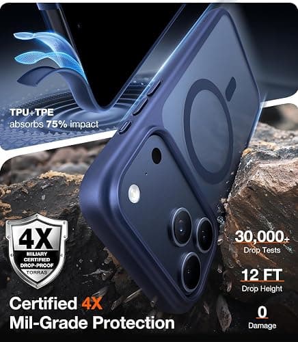 TORRAS Stronger Magnetic & Shockproof for iPhone 17 Pro Max Case, Fit for MagSafe, Mil-Grade Drop Protection, Camera Control, DIY Button, Slim for iPhone 17 Pro Max Phone Case Translucent Deep Blue thumbnail 4