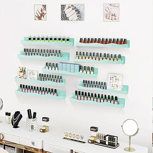 Nail Polish Wall Rack, 6-Shelf 15-Inch Light Green Acrylic Nail Polish Shelves with Removable Ends – Multi-Purpose Shelf for Essential Oils, Cosmetics Storage and Display for Salons and Bathrooms thumbnail 2