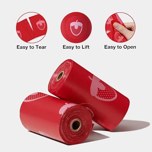 VETRESKA Dog Poop Bag Dispenser with Strawberry Scented Bags, Leak Proof, Extra Thick and Large Pet Waste Bags,1 Count Bag Holder and 405 Bags (27 Refill Rolls) for Walking Dog and Cats Litter, Red thumbnail 8