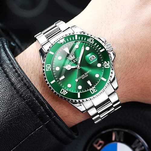 OLEVS Watches for Men with Date Luxury Big Face Waterproof Mens Wristwatch Analog Dress Two Tone Stainless Steel Man Watch Luminous Relojes De Hombre Calendar(Green/Blue/Black Dial thumbnail 6