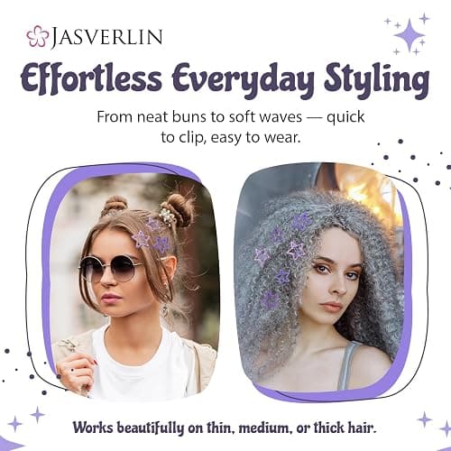 JASVERLIN 36 Pcs Star Hair Clips, Y2k Cute Snap Barrettes for Women Thin Thick Hair, Colorful Kawaii Girls Rave Accessories Glitter Non Slip Metal Hairclips Assorted Sizes (Purple) thumbnail 3