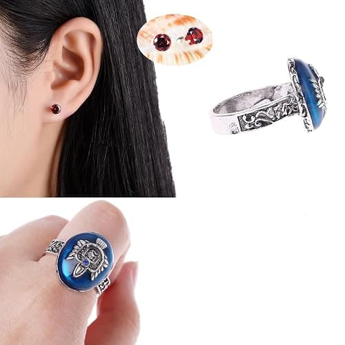 UoYu 4 pcs Opening Vervain Locket Pendant Necklace and Daywalking Katherine Necklace Pendant Charm Necklace-Royal Blue Diamond Stud Earrings S Ring thumbnail 4