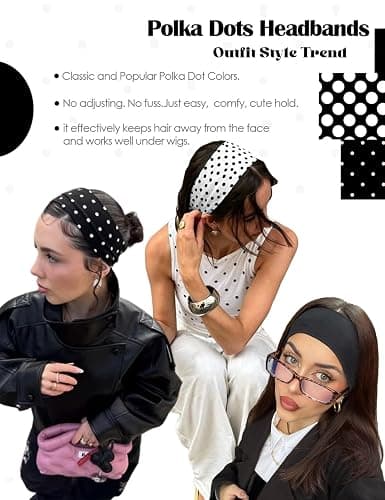 Ayesha Polka Dot Headbands for Women Trendy Head Bands for Women's Hair | Stretchy Comfortable Fit | Non Slip - Stylish Head Bands | Fashion Hair Accessories- Ideal Gifts for Women thumbnail 2