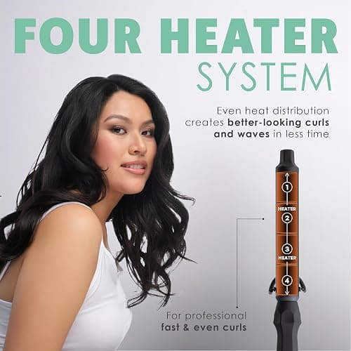 MINT Professional Clamp-Free Curling Wand 1 1/4 Inch for Long Hair | Extra Long Curl Wand with 4-Heater Ionic Ceramic Barrel | Best Curling Wands | Adjustable 230-430°F | Worldwide Dual Voltage thumbnail 6