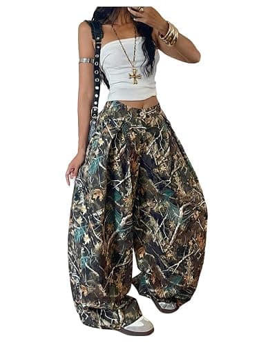 GORGLITTER Women's Barrel Pleated Oversized Wide Leg Cargo Pants | Low Rise Baggy Fit, Business Casual Outfits, Spring Fall, Drop Waist Trousers - Image 1