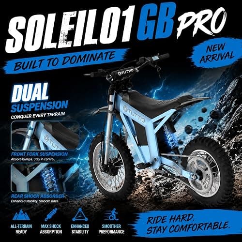 Tuttio Soleil01 GB PRO Electric Dirt Bike for Teens & Adults 45MPH 75Miles | 3360W Electric Motorcycle, 54.6V 27Ah Battery Ebike, Full Hydraulic Brakes and Suspensions Mountain Off-Road E Dirt Bike thumbnail 8