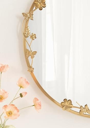 Kate and Laurel Rosella Modern Ornate Round Wall Mirror, 26 Inch Diameter, Gold, Circle Mirror with Floral Detailing for Use as Bathroom Mirror for Over Sink or Cute Dorm Room Decor thumbnail 6