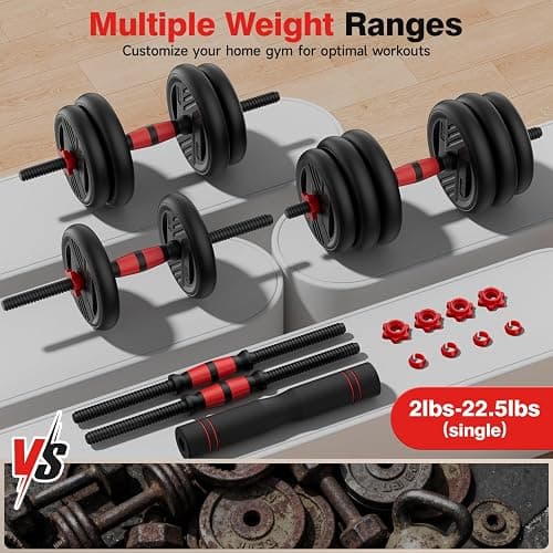 Cvonte Adjustable Dumbbell Set, 20/30/45/70/90lbs Free Weight Set With Double Locknut, 5-in-1 Dumbbells Set Includes Barbell, Kettlebells, Push up Stand, Weight Plate, Fitness Exercise for Home Gym Suitable Men/Women thumbnail 3
