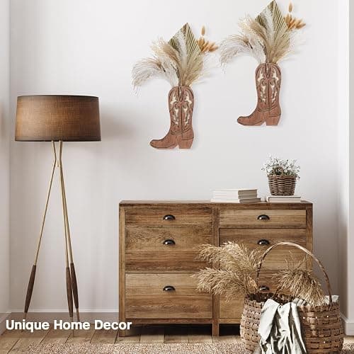 Havawish 2 Pcs Modern Farmhouse Decor Wood Cowboy Boots Wall Planter for Indoor Plants 12 x 8'' Cowboy Boot Flower Hanging Vase for Flower Faux Wood Wall Decor for Bathroom Bedroom(Retro Style) thumbnail 6