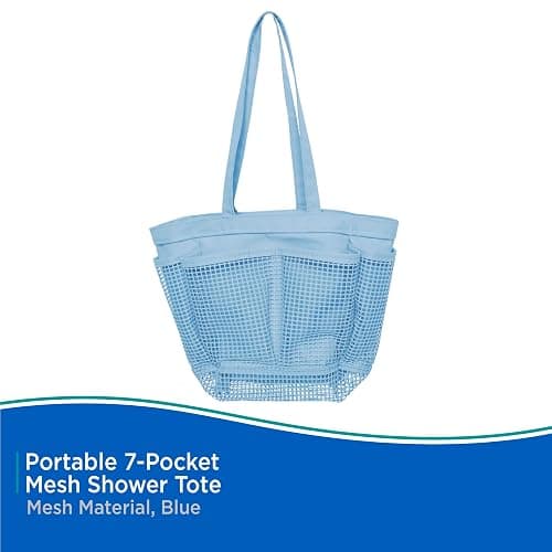 Kenney KN61579 Portable 7-Pocket Mesh Shower Tote/Shower Caddy for Toiletries and Personal Care Organization for College Dorms, Gym, Beach, or Travel, Blue - Blue thumbnail 4
