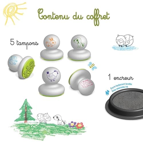 Créa Lign | Mes Premiers Tampons Animaux de la Ferme | Coffret Créatif pour Tout-Petits dès 12 Mois | 5 Tampons en Mousse + 1 Encreur Lavable | Développe la Motricité Fine et la Créativité thumbnail 3