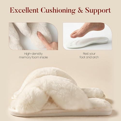 Ankis Memory Foam Fuzzy Slippers for Women,Open Toe House Shoes | Faux Fur Cross Band,Indoor Outdoor Slippers, Anti-Slip, Comfy, Cozy, Fluffy, Gifts for Women, Mom Bride Bridesmaids thumbnail 4