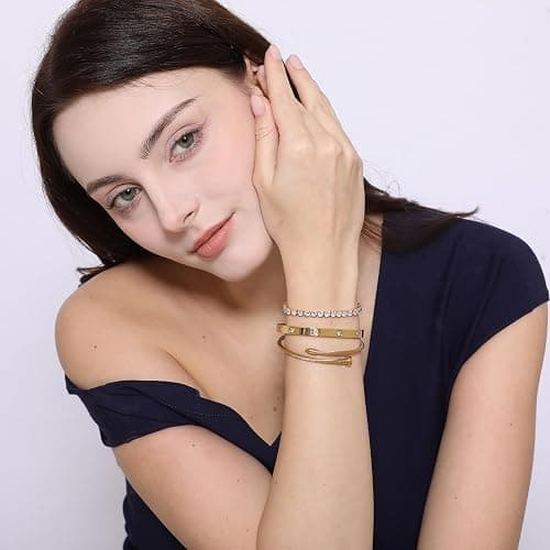 A D. ALLEN & DANMI. 18 K Gold Plated Love Bangle Bracelet Set Flexible Wide Wristband Bangle Bangle Set for Love thumbnail 5