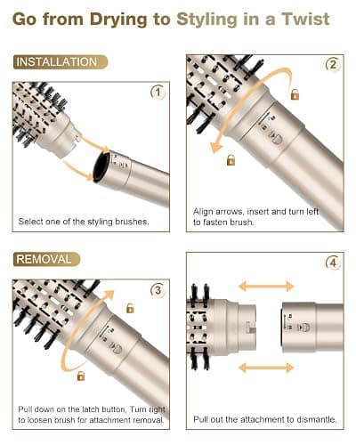 7MAGIC 6 in 1 Multi Hair Styler Dryer Brush, 110,000 RPM High-Speed, Negative Ionic, Fast Drying for Professional Blow Dry, Curling, Volumizing, Straightening and Styling, Gold thumbnail 9