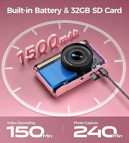 Macchina Fotografica Digitale 4K 64MP: Ultra HD Fotocamera Digitale Compatta per Vlog con Flip 180° da 3" Videocamera con Zoom Digitale 16X Scheda da 32GB per Bambini Principianti Adulti Studenti Rosa thumbnail 5