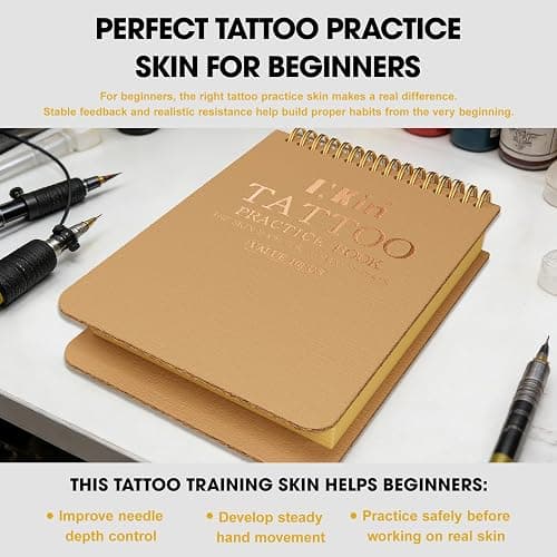 INKin 10Pcs Tattoo Practice Flipbook, 2mm Thick Silicone Fake Skin with Double-Sided Tattoo Practice Sheets, DIY Training Journal, Portable and Reusable Tattoo Skin Book for Beginners (Yellow) thumbnail 6
