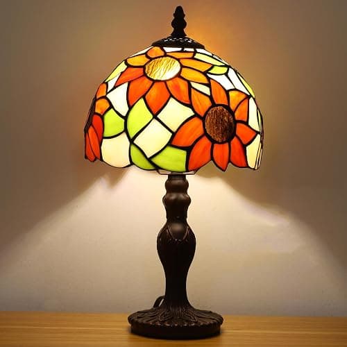 tuomoxte Tiffany Table Lamp,3 Color-Temperature Sunflower Stained Glass Lamp,8X8X15 Inch Small Accent Antique Nightstand Bedside Table Lamps for Bedroom Living Room Home Office Light +LED Bulb thumbnail 7