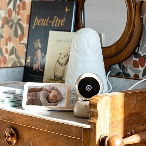 BÉABA, Babyphone, Ecoute Bébé Vidéo 2 en 1, Ecran/Application mobile dédiée, Caméra HD, Rotation à 360°, Vision Nocturne, Talkie Walkie, Berceuses, Contrôle température et humidité, Zen Premium Argile thumbnail 7