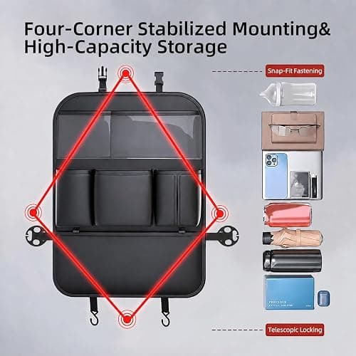 Leather Car Seat Back Organizer, Backseat Kick Mat Protector with Clear Touchscreen Tablet Holder, Cup Holder, Tissue Holder and Storage Pockets, Fits Cars SUVs Minivans, Black thumbnail 4