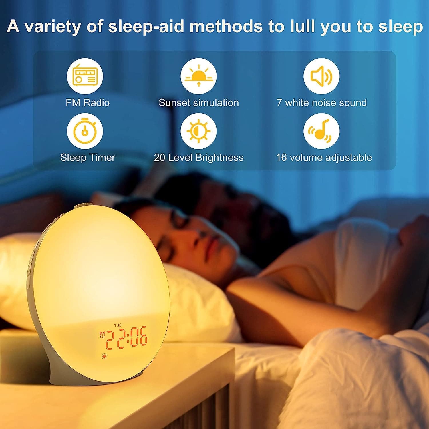 Upgraded Wake-up Light, Smart Sleep Alarm Clock for Kids Adults, Sunrise Sunset Simulation, 7 Natural Sound Machine,FM Radio, 7 Colors LED Night Light, Bedroom Decor Sleep Aid for Hard Sleepers thumbnail 8
