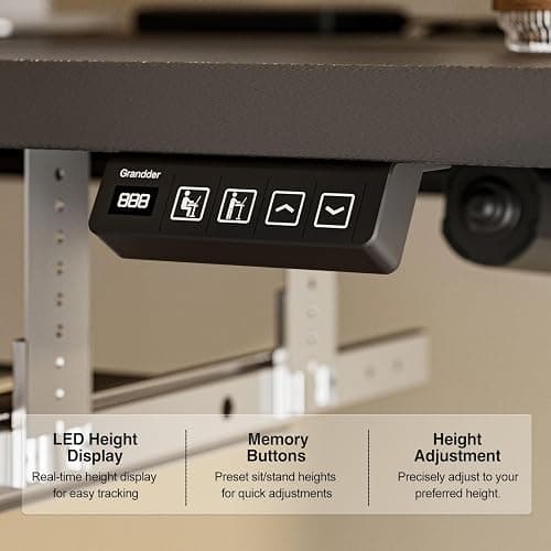 Grandder Standing Desk with Keyboard Tray 47 x 24 inch, Electric Height Adjustable Desk with Splice Board, Sit Stand Desk Computer Desk for Home Office, Stand Up Desk with Casters, Black Top thumbnail 8