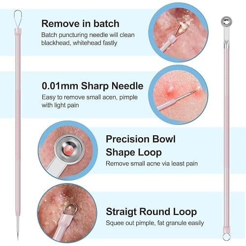 Pimple Popper Tool Kit Blackhead Remover Tools (5 Piece Kit), Professional Stainless Black Head Remover for face, Risk Free Treatment Pimple Extractor with Tweezers thumbnail 5