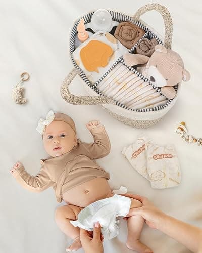 Maliton Wickeltisch Organizer，Baby Organizer Korb，Aufbewahrungskorb für den Wickeltisch，Windel Caddy mit Fächern & Griffen，Geschenke für Neugeborene thumbnail 6